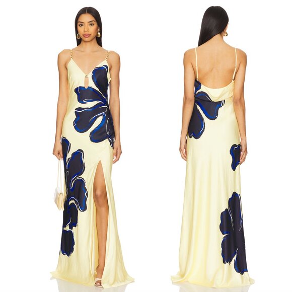 NEW Rebecca Vallance Indigo Bloom Maxi Dress in Navy Blue & Yellow Floral Print - Picture 1 of 2